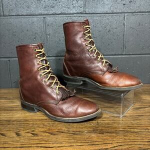 Vintage Men’s Brown Leather Lace Up Kiltie Western Work Boots Size 11 D